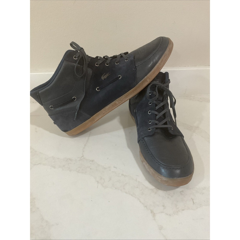 Men's Sz 17 Lacoste Shoes Crosier Sail Mid Sneakers Boots Dark Blue Suede Upper